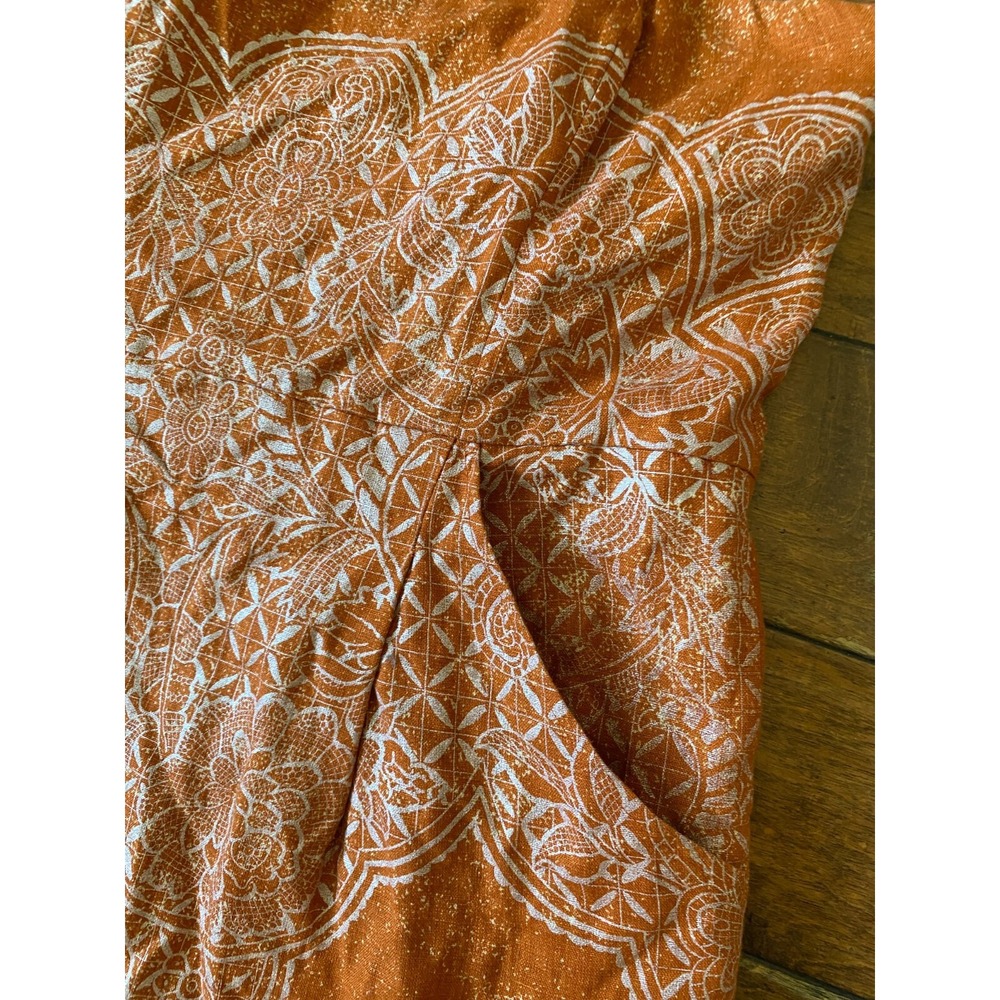 Peruvian Connection linen blend orange strapless mini dress Sz 14 Pockets - Picture 2 of 11